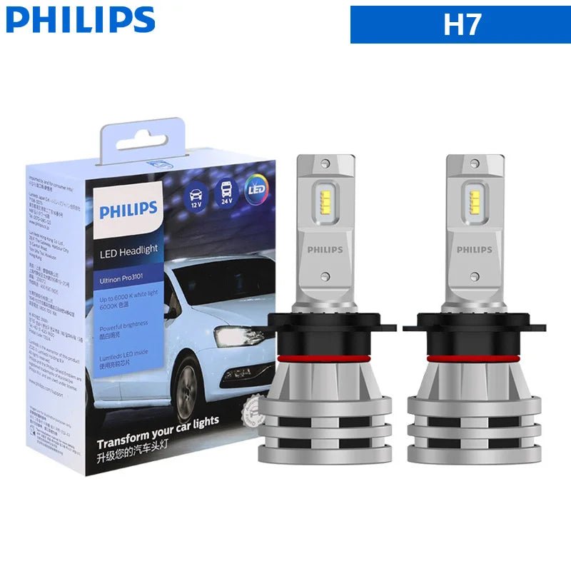 Philips LED H1 H3 H4 H7 H11 Ultinon Pro3101 12V/24V 6000K Bright White HB3 9005 HB4 9006 HIR2 9012 Auto Headlight LED Lamps, 2X - NovaGadget