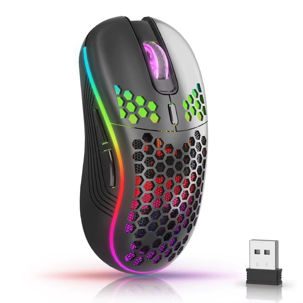 2.4G Wireless Mouse with RGB Backlit 6 - Button 3 - Speed DPI Type C Rechargeable Ergonomic Honeycomb Design Gaming Mouse - NovaGadget
