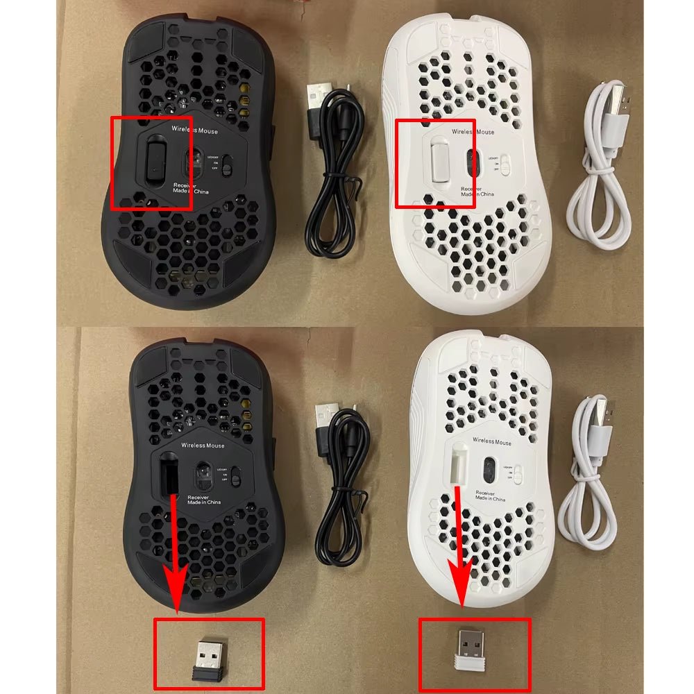 2.4G Wireless Mouse with RGB Backlit 6 - Button 3 - Speed DPI Type C Rechargeable Ergonomic Honeycomb Design Gaming Mouse - NovaGadget