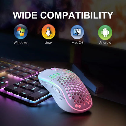 2.4G Wireless Mouse with RGB Backlit 6 - Button 3 - Speed DPI Type C Rechargeable Ergonomic Honeycomb Design Gaming Mouse - NovaGadget