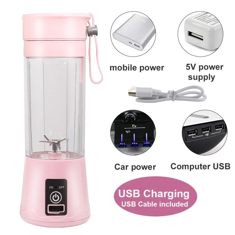 380Ml Electric Juicer Bottle, Fruit Vegetable Blender, Portable Smoothie Maker Mixer Bottle, Rechargeable Blender Bottle, Pink - NovaGadget