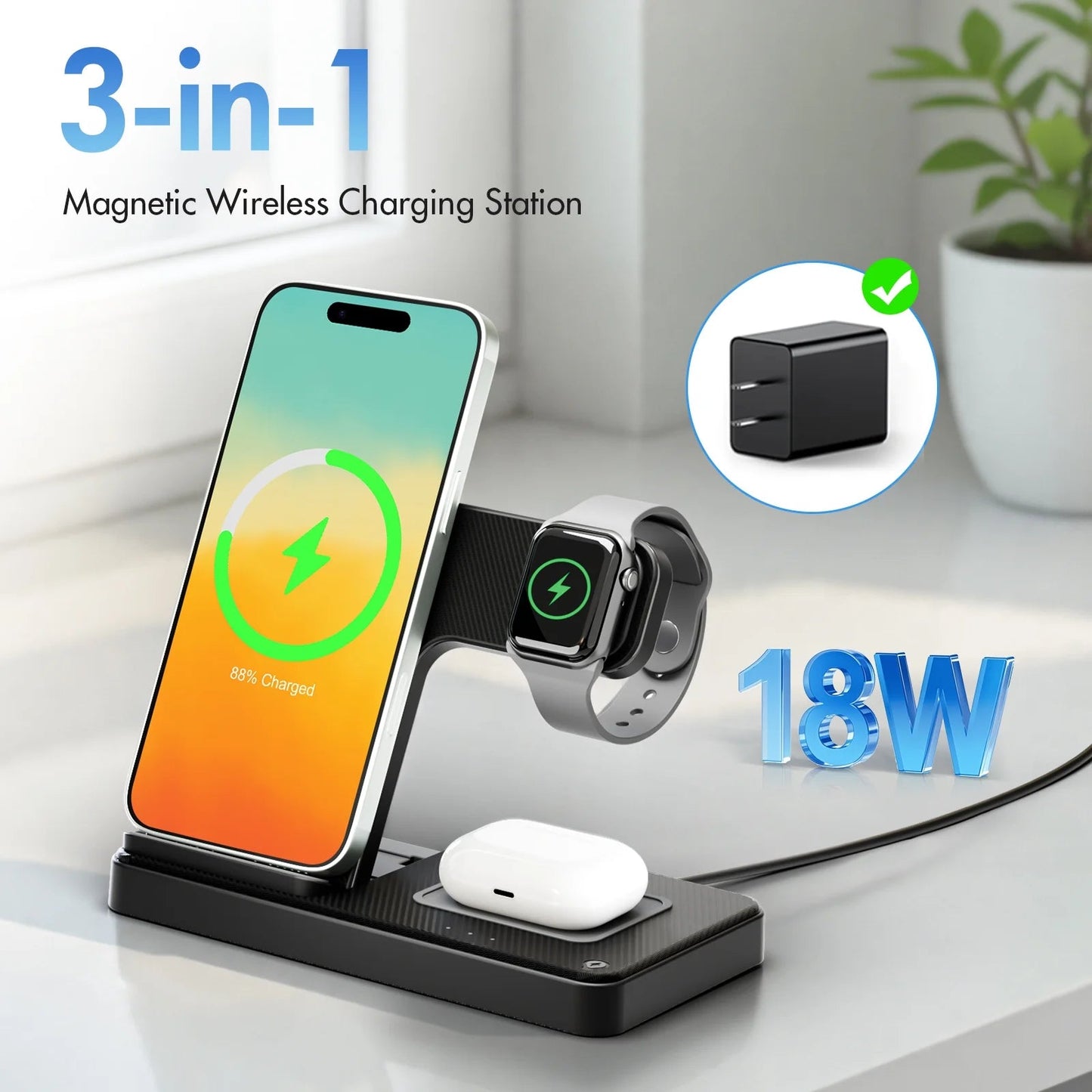 Charging Station,Wirelss Charger,Magnetic Charging Station Compatible with Iphone 17 16 15 14 13 12 11 Pro Max XS Xr,For Iwatch Series 9 8 7 6 5 4 3 2 Se,For Airpods 3 2 Pro - NovaGadget