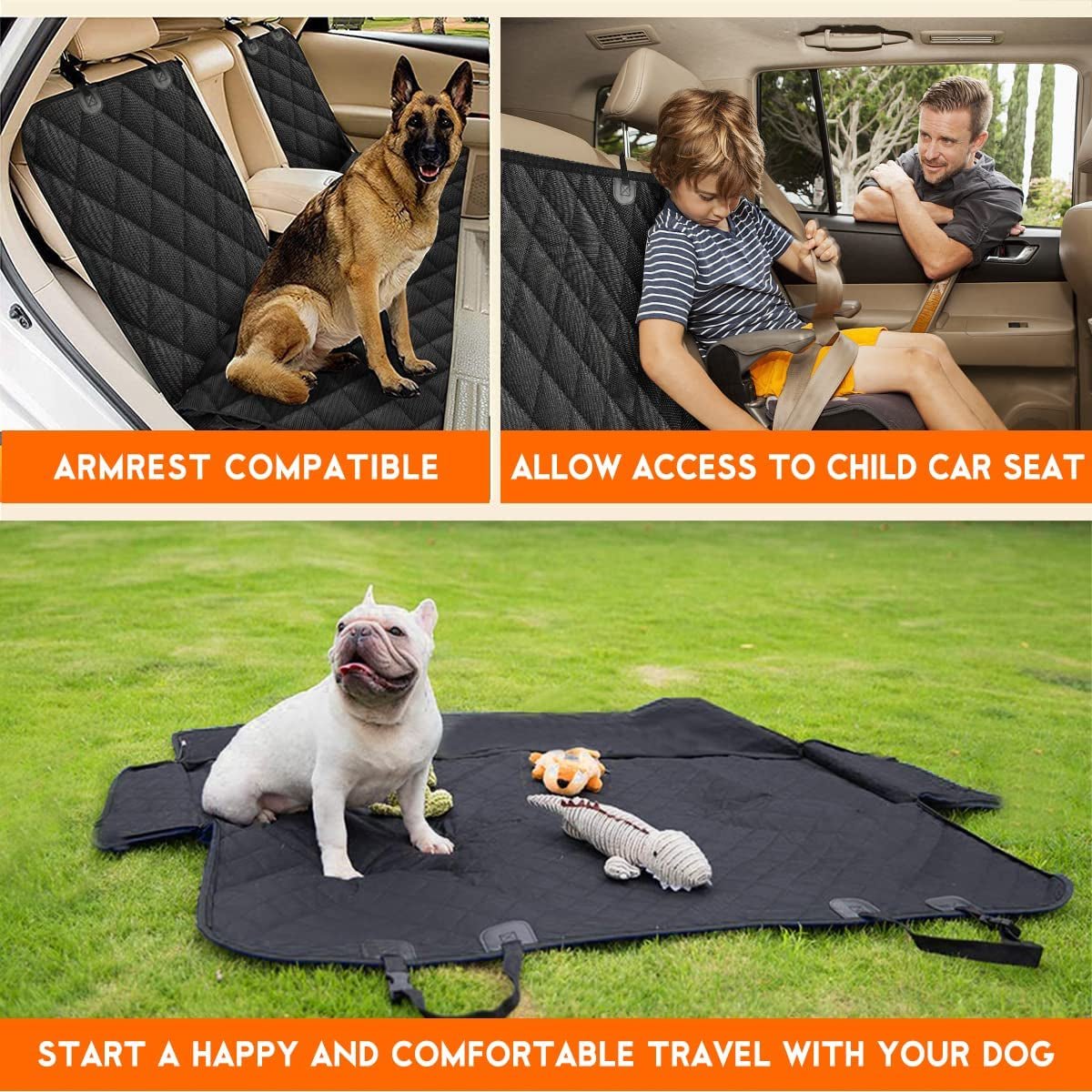 Dog Car Seat Cover, Back Seat Cover for Dogs Pet Car Seat Protector Waterproof Bench Car Seat Cover, Non - Slip Reat Seat Cover Fits Middle Armrest for Most Cars Trucks Suvs - Black - NovaGadget