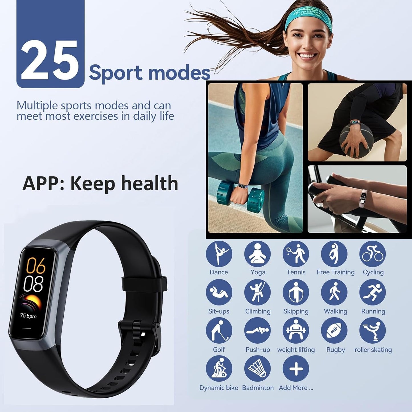 Keep Health Fitness Trackers for Women Men Amoled Step Counter Slim Thin 25 Sports Modes with Heart Rate Blood Pressure Monitor Alarm Stopwatch Timer Calories Burned IP68 Step Tracker Watch - NovaGadget