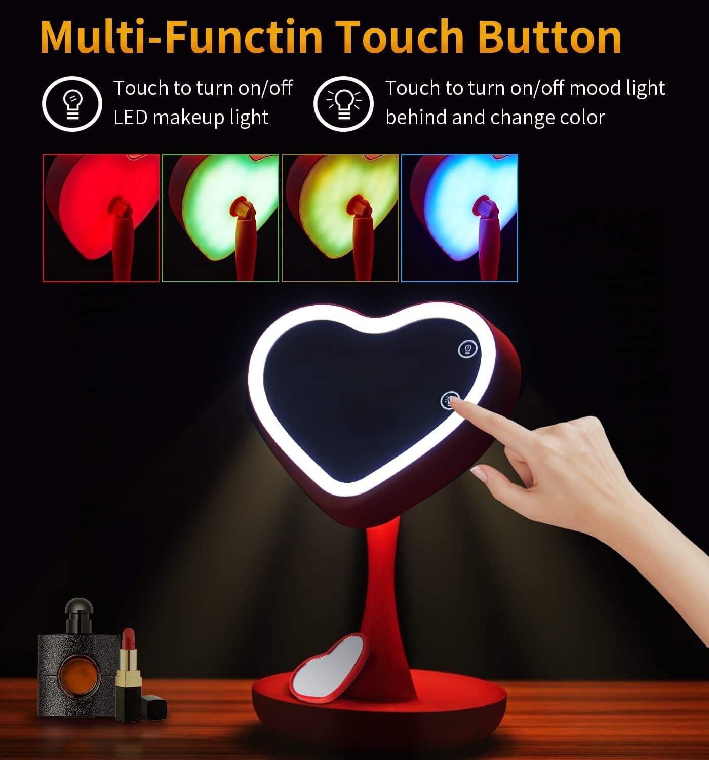 Makeup Mirror with Lights,2000 Mah LED Rechargeable Makeup Mirror,Back Ambient Light, Nice Gift for Daughter Girlfriend Wife Sister,Red - NovaGadget