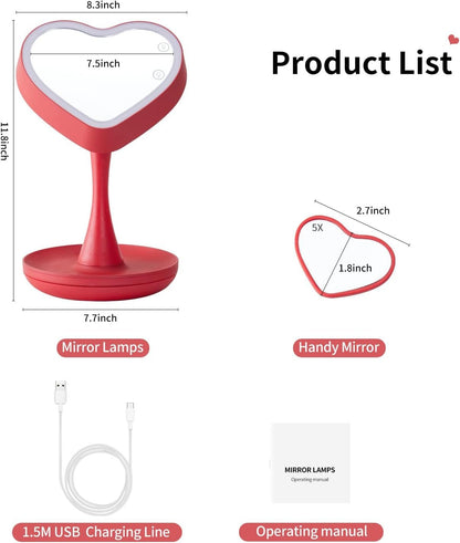 Makeup Mirror with Lights,2000 Mah LED Rechargeable Makeup Mirror,Back Ambient Light, Nice Gift for Daughter Girlfriend Wife Sister,Red - NovaGadget