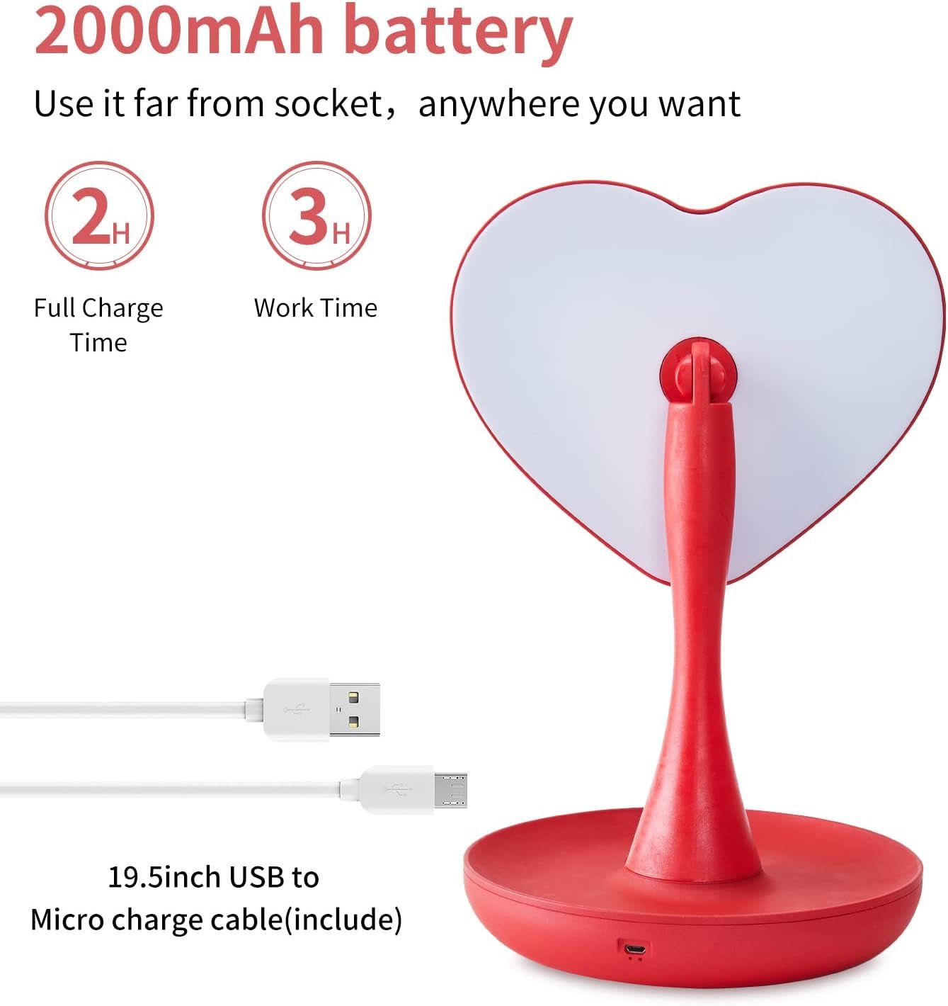 Makeup Mirror with Lights,2000 Mah LED Rechargeable Makeup Mirror,Back Ambient Light, Nice Gift for Daughter Girlfriend Wife Sister,Red - NovaGadget