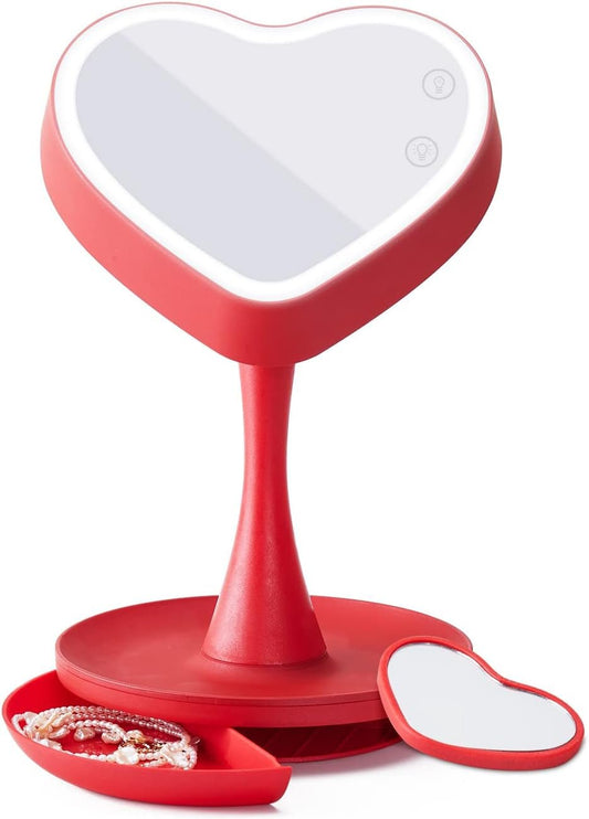 Makeup Mirror with Lights,2000 Mah LED Rechargeable Makeup Mirror,Back Ambient Light, Nice Gift for Daughter Girlfriend Wife Sister,Red - NovaGadget