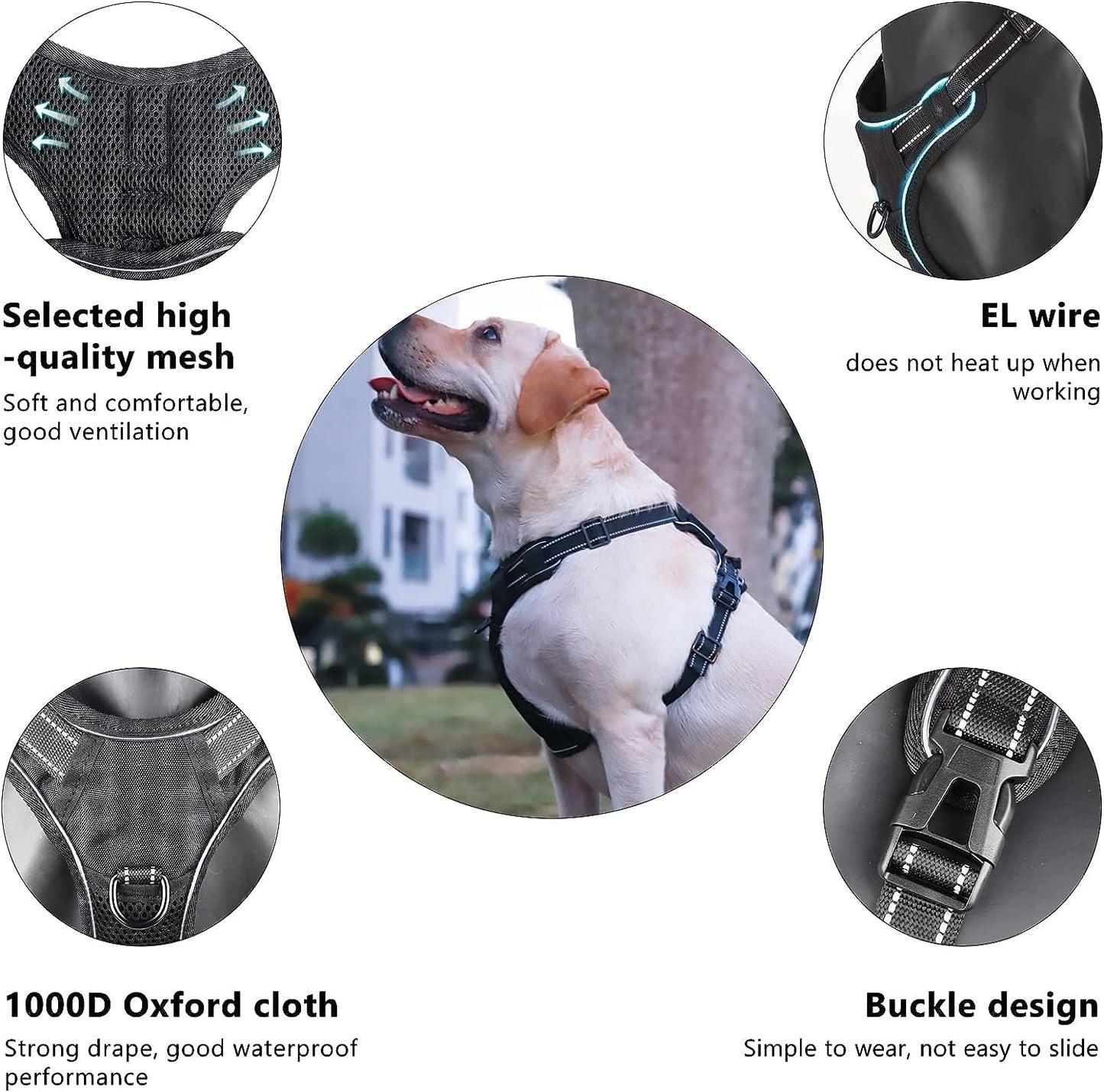 No Pull Dog Harness, Light up Dog Harness There Are 3 Light Modes with Control Handle and Reflective Strap, Adjustable Breathable Dog Vest Suitable for Small, Medium, Large Dogs(S) - NovaGadget