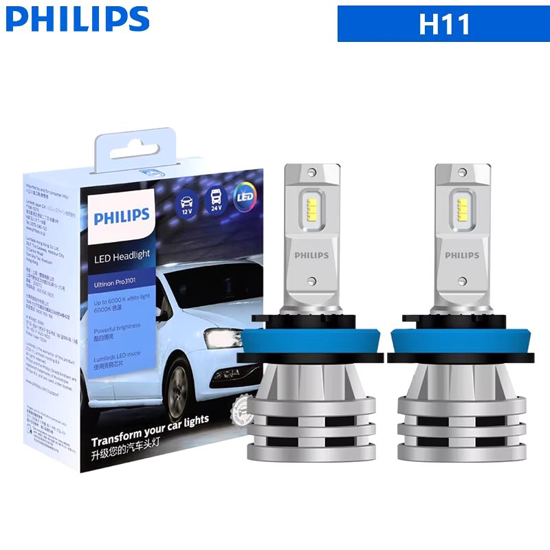 Philips LED H1 H3 H4 H7 H11 Ultinon Pro3101 12V/24V 6000K Bright White HB3 9005 HB4 9006 HIR2 9012 Auto Headlight LED Lamps, 2X - NovaGadget