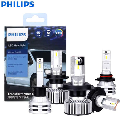 Philips LED H1 H3 H4 H7 H11 Ultinon Pro3101 12V/24V 6000K Bright White HB3 9005 HB4 9006 HIR2 9012 Auto Headlight LED Lamps, 2X - NovaGadget
