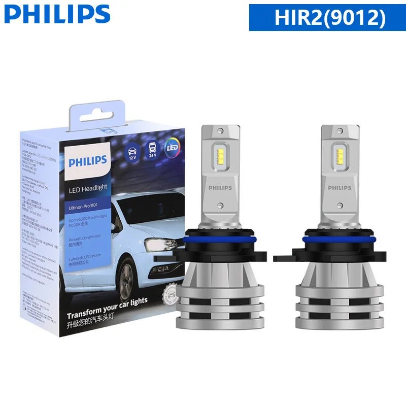 Philips LED H1 H3 H4 H7 H11 Ultinon Pro3101 12V/24V 6000K Bright White HB3 9005 HB4 9006 HIR2 9012 Auto Headlight LED Lamps, 2X - NovaGadget
