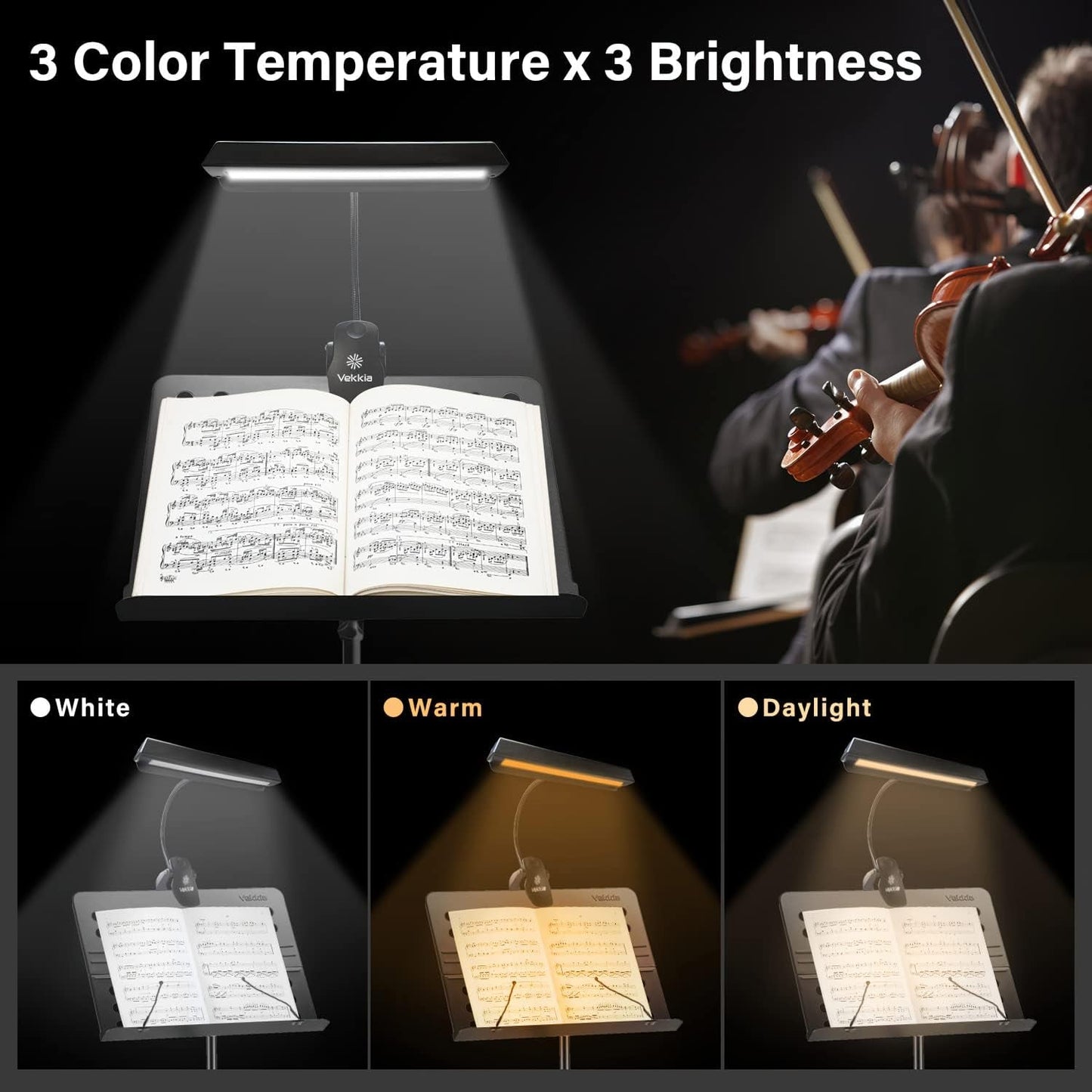 Rechargeable Music Stand Light - Clip - on for Musicians' Piano, 9 - Level Dimmable, Portable, USB - C, for Piano, Orchestra, Podium, Easel - NovaGadget